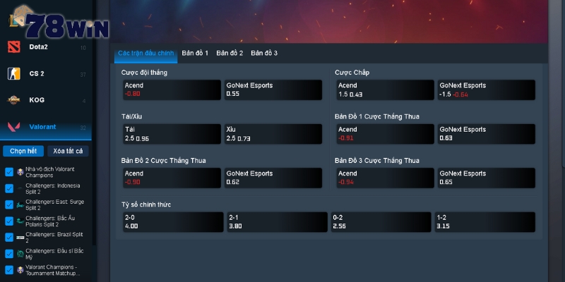 Đa dạng kèo cược Esports siêu hấp dẫn
