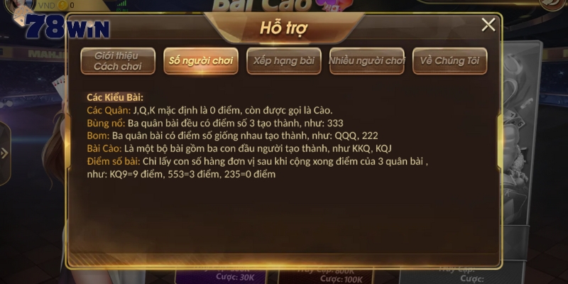 Những tổ hợp bài trong game Bài Cào